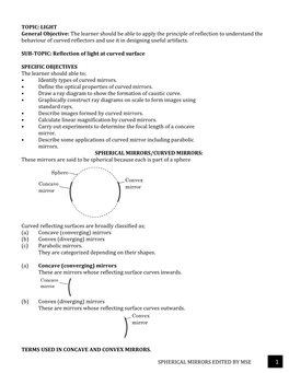 SPHERICAL MIRRORS EDITED by MSE TOPIC: LIGHT General