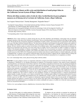 Effects of Ocean Climate on Life Cycles and Distribution of Small Pelagic Fishes in the California Current System Off Baja California