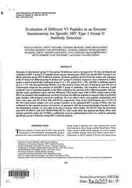 Evaluation of Different V3 Peptides in an Enzyme Immunoassay for Specific HIV Type 1 Group O Antibody Detection