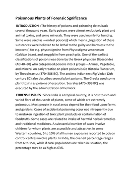 Poisonous Plants of Forensic Sgnificance