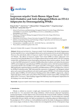 Sargassum Miyabei Yendo Brown Algae Exert Anti-Oxidative and Anti-Adipogeniceﬀects on 3T3-L1 Adipocytes by Downregulating Pparγ