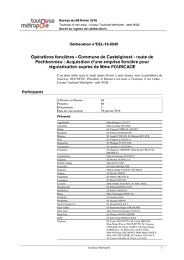 Commune De Castelginest - Route De Pechbonnieu : Acquisition D'une Emprise Foncière Pour Régularisation Auprès De Mme FOURCADE