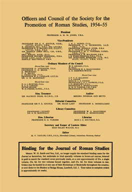 Officers and Council of the Society for the Promotion of Roman Studies, 1954-55