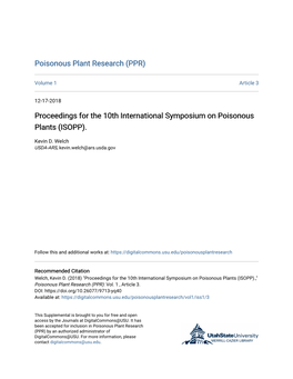 Proceedings for the 10Th International Symposium on Poisonous Plants (ISOPP)