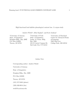 High Functional Load Inhibits Phonological Contrast Loss: a Corpus Study