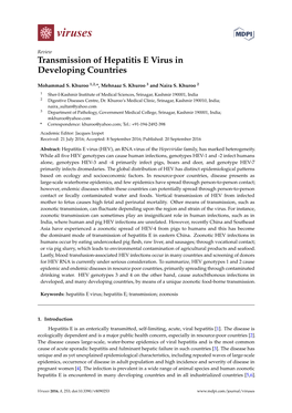 Transmission of Hepatitis E Virus in Developing Countries