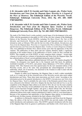 J. H. Alexander with P. D. Garside and Claire Lamont, Eds., Walter Scott, Introductions and Notes from the Magnum Opus: Waverley to a Legend of the Wars of Montrose