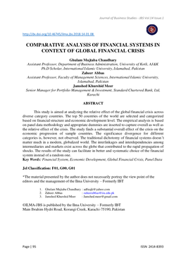 Comparative Analysis of Financial Systems in Context of Global Financial Crisis