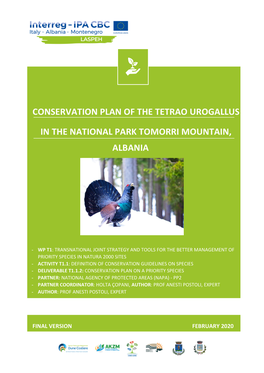 Conservation Plan of the Tetrao Urogallus Albania In