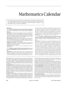 Mathematics Calendar