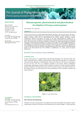 Pharmacognostic, Physicochemical and Phytochemical Investigation of Grangea Maderaspatana