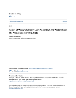 Review Of" Aesop's Fables in Latin: Ancient Wit and Wisdom from The