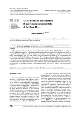 Assessment and Classification of Hydromorphological State of the Breń River