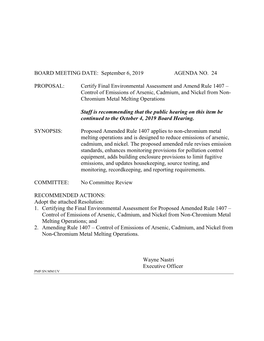 Control of Emissions of Arsenic, Cadmium, and Nickel from Non- Chromium Metal Melting Operations