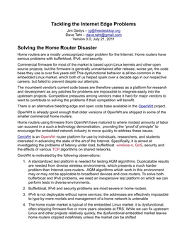 Tackling the Internet Edge Problems Solving the Home Router Disaster