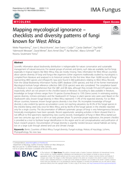Mapping Mycological Ignorance – Checklists and Diversity Patterns of Fungi Known for West Africa Meike Piepenbring1*, Jose G