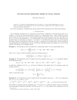 Eisenstein Series of Small Weight