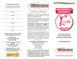 MEADOWDALE Annual Membership Includes Pin INTERNATIONAL RACEWAYS PRESERVATION ASSOCIATION & Member Pricing for Events