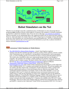 Robot Simulators on the Net Page 1 of 6