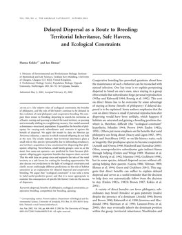 Delayed Dispersal As a Route to Breeding: Territorial Inheritance, Safe Havens, and Ecological Constraints