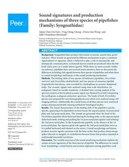 Sound Signatures and Production Mechanisms of Three Species of Pipefishes (Family: Syngnathidae)