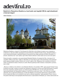 Raiul De La Manastirea Dumbrava, Locul Unde Sunt Ingrijiti 200 De Copii Abandonati Si Batrani Singuri