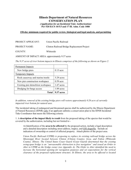 Illinois Department of Natural Resources CONSERVATION PLAN (Application for an Incidental Take Authorization) Per 520 ILCS 10/5.5 and 17 Ill