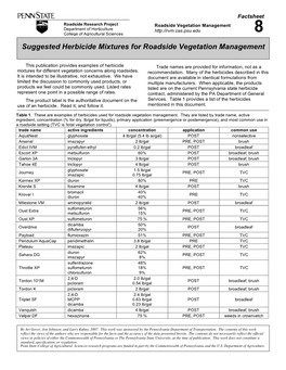 Suggested Herbicide Mixtures for Roadside Vegetation Management