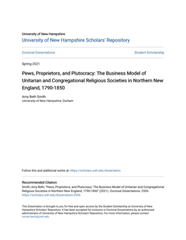 The Business Model of Unitarian and Congregational Religious Societies in Northern New England, 1790-1850