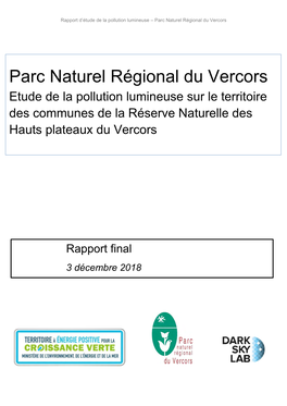 Etude De La Pollution Lumineuse Sur Le Territoire Des Communes De La Réserve Naturelle Des Hauts Plateaux Du Vercors