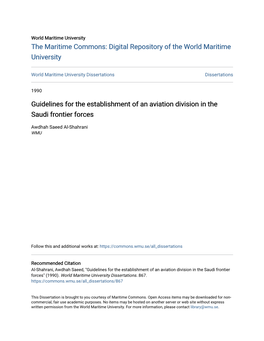 Guidelines for the Establishment of an Aviation Division in the Saudi Frontier Forces