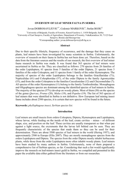 1490 OVERVIEW of LEAF MINER FAUNA in SERBIA Jovan