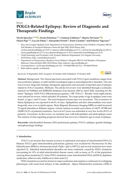 POLG1-Related Epilepsy: Review of Diagnostic and Therapeutic Findings