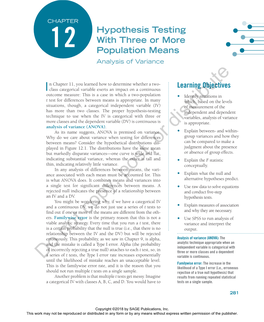 Chapter 12 | Hypothesis Testing with Three Or More Population Means 283