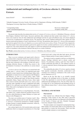 Antibacterial and Antifungal Activity of Corchorus Olitorius L. (Molokhia) Extracts