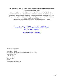 Effect of Impact Velocity and Acoustic Fluidization on the Simple-To-Complex Transition of Lunar Craters