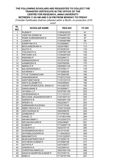 Issue of Transfer Certificate