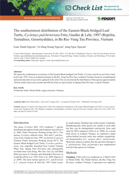 The Southernmost Distribution of the Eastern Black-Bridged Leaf Turtle, Cyclemys Pulchristriata Fritz, Gaulke & Lehr, 1997