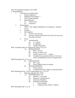 XIII. the Flagellates (Chapters 5 & 6) 2006 A. Hemoflagellates 1