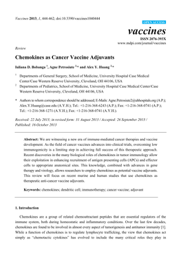 Chemokines As Cancer Vaccine Adjuvants