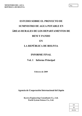 Estudio Sobre El Proyecto De Suministro De Agua Potable En Áreas Rurales De Los Departamentos De Beni Y Pando En La República De Bolivia