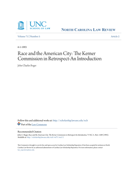 Race and the American City: the Kerner Commission in Retrospect-An Introduction John Charles Boger