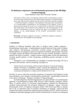 Evolutionary Trajectories of Word-Formation Processes in the Old High German Language Larysa Shchyhlo, Sumy State University, Ukraine