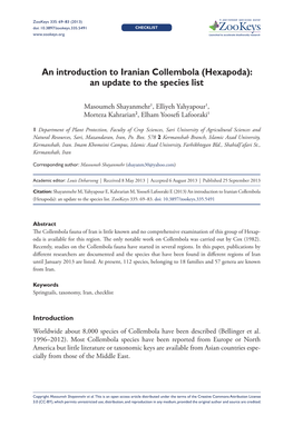 An Introduction to Iranian Collembola (Hexapoda): an Update to the Species List