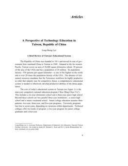 A Perspective of Technology Education in Taiwan, Republic of China