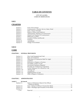 Table of Contents Charter Code