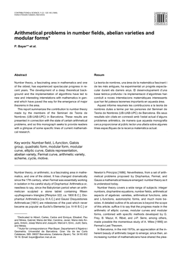 Arithmetical Problems in Number Fields, Abelian Varieties and Modular Forms*