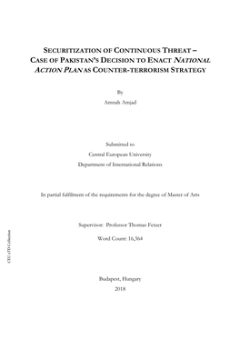 Securitization of Continuous Threat – Case of Pakistan's