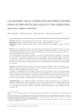 LES GRANDES VILLAE « À PAVILLONS MULTIPLES ALIGNÉS » DANS LES PROVINCES DES GAULES ET DES GERMANIES : Répartition, Origine Et Fonctions