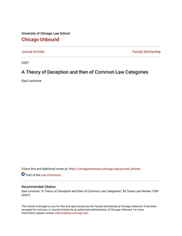 A Theory of Deception and Then of Common Law Categories